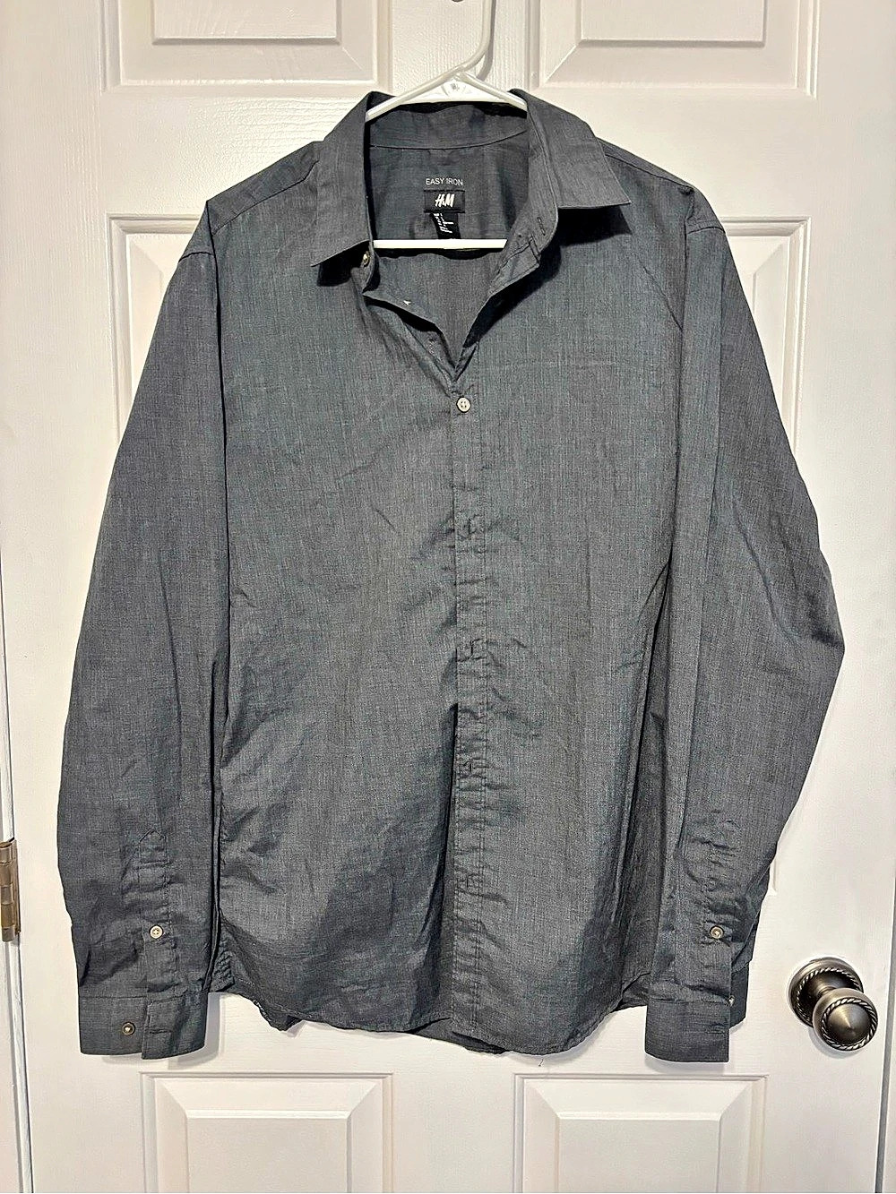H&M Easy Iron Shirt Casual Button Down Gray Large